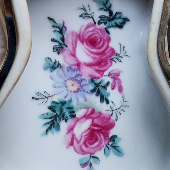 Vintage Porcelain Japanese Music Box Trinket Violin Flower Shaped Lego Brand - Picture 12 of 16